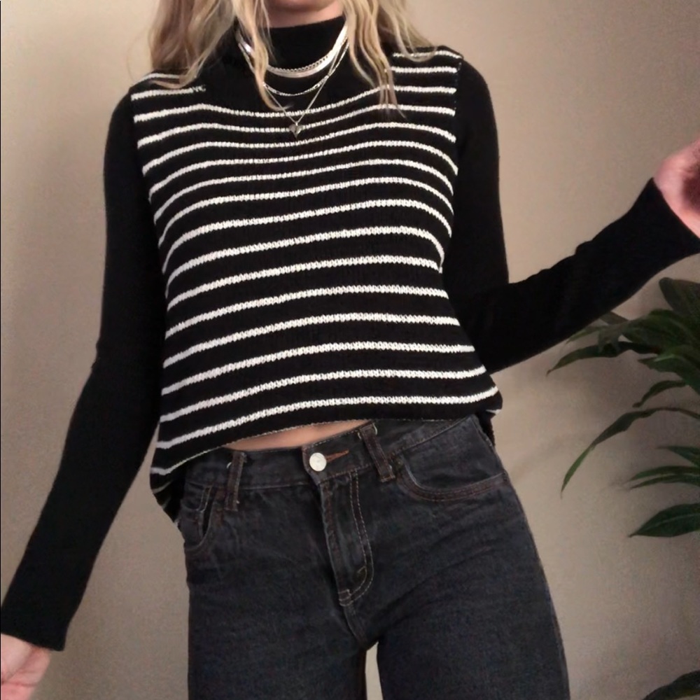 SOLD!!! Black and White Striped Sweater Vest